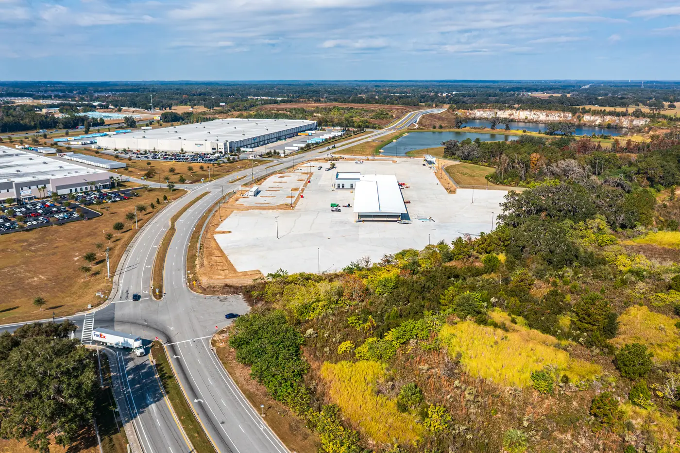 Visit 30 — Nov 24, 2025 — drone photo of construction progress at the Averitt trucking service center construction site, Ocala FL