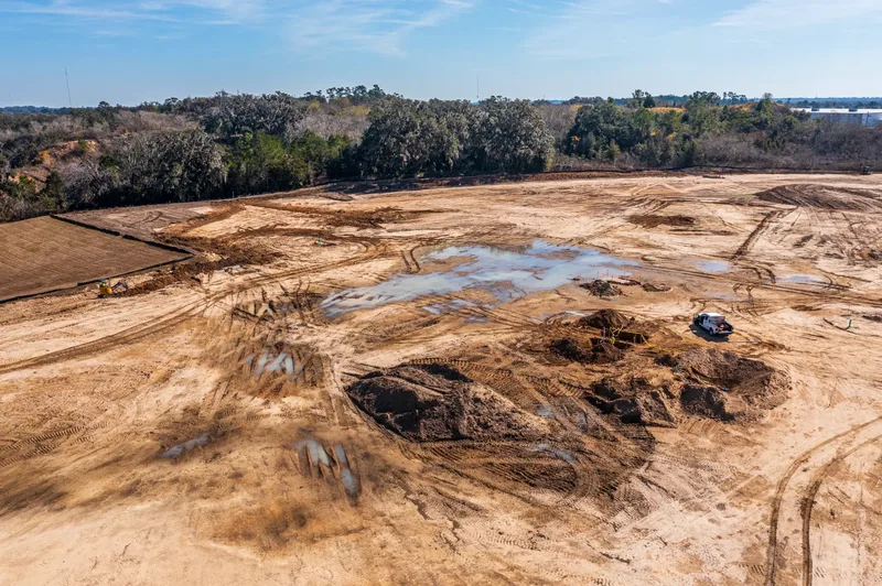 Aerial drone photo of the Averitt Express construction site in Ocala, FL — building progress and site work, visit 10, January 2026