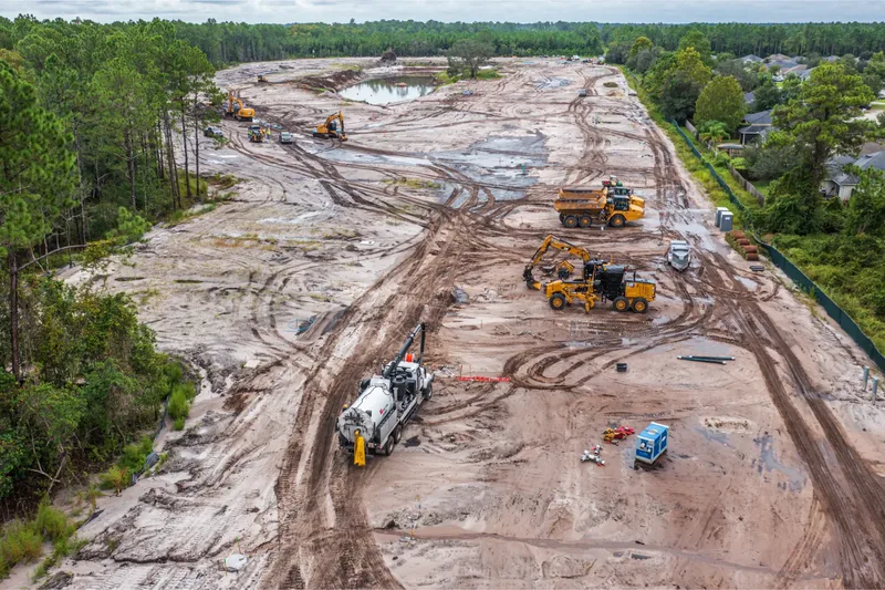 Aerial drone photo of a construction site in St. Augustine, FL — building exterior and surrounding area