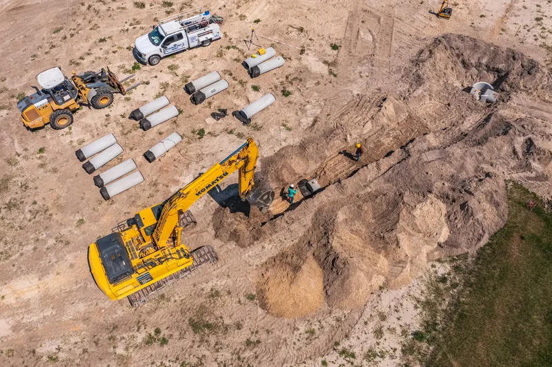 Aerial drone photo of the Old Dominion Wildwood terminal construction site — site preparation and fill placement, visit 17, May 2024