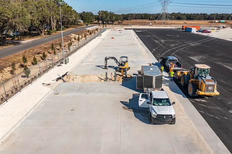 Aerial drone photo of the Old Dominion Wildwood LTL terminal — dock door installation and site work progress, visit 33, January 2025